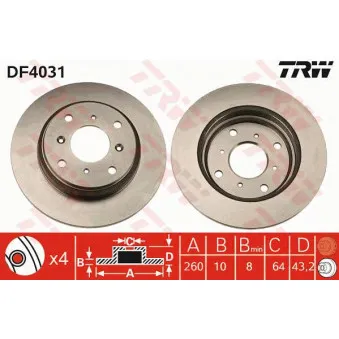 Jeu de 2 disques de frein arrière TRW DF4031