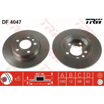 Jeu de 2 disques de frein arrière TRW DF4047
