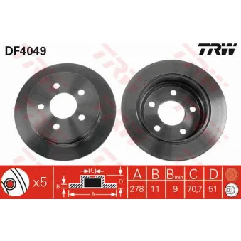 Jeu de 2 disques de frein arrière TRW DF4049