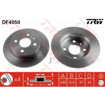 Jeu de 2 disques de frein arrière TRW DF4050