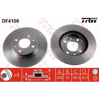 Jeu de 2 disques de frein avant TRW DF4108