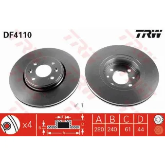 Jeu de 2 disques de frein avant TRW DF4110