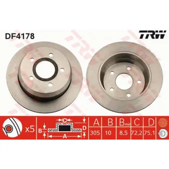 Jeu de 2 disques de frein arrière TRW DF4178
