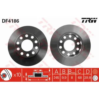 Jeu de 2 disques de frein arrière TRW DF4186
