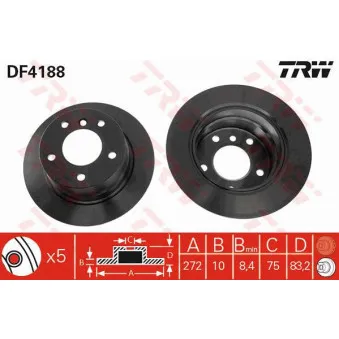 Jeu de 2 disques de frein arrière TRW DF4188