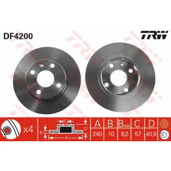 Jeu de 2 disques de frein arrière TRW DF4200