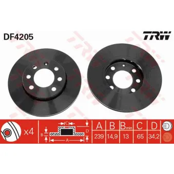 Jeu de 2 disques de frein avant TRW DF4205