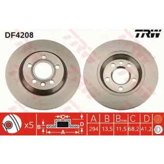 Jeu de 2 disques de frein arrière TRW DF4208