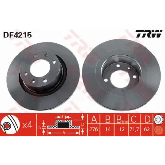 Jeu de 2 disques de frein arrière TRW DF4215