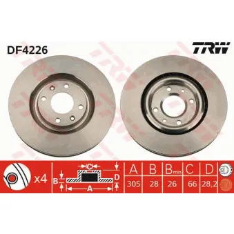 Jeu de 2 disques de frein avant TRW DF4226