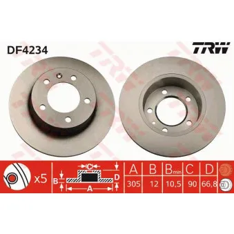 Jeu de 2 disques de frein arrière TRW DF4234