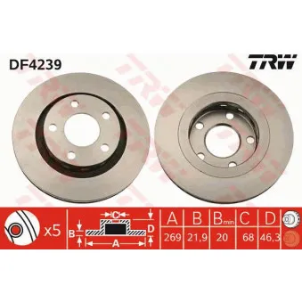 Jeu de 2 disques de frein arrière TRW DF4239
