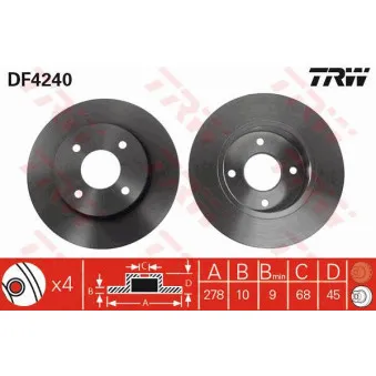 Jeu de 2 disques de frein arrière TRW DF4240