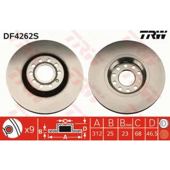 Jeu de 2 disques de frein avant TRW DF4262S