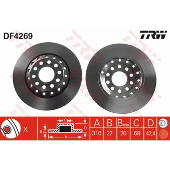 Jeu de 2 disques de frein arrière TRW DF4269