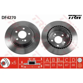 Jeu de 2 disques de frein arrière TRW DF4270