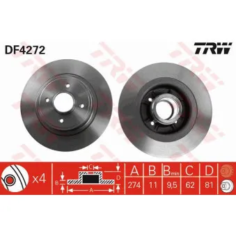 Jeu de 2 disques de frein arrière TRW DF4272
