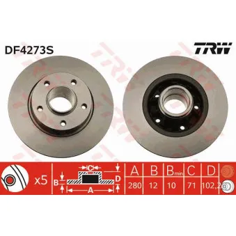 Jeu de 2 disques de frein arrière TRW DF4273S