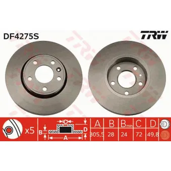 Jeu de 2 disques de frein avant TRW DF4275S