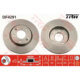 Jeu de 2 disques de frein avant TRW DF4291