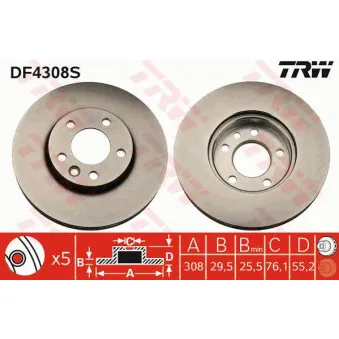 Jeu de 2 disques de frein avant TRW DF4308S