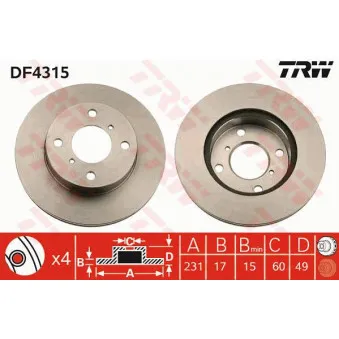 Jeu de 2 disques de frein avant TRW DF4315