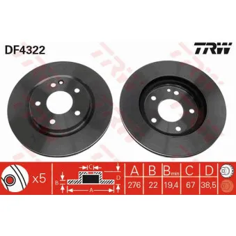 Jeu de 2 disques de frein avant TRW DF4322