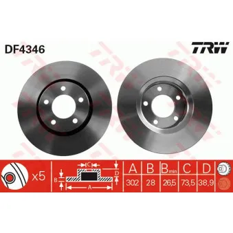 Jeu de 2 disques de frein avant TRW DF4346