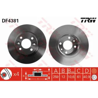Jeu de 2 disques de frein avant TRW DF4381