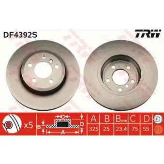 Jeu de 2 disques de frein avant TRW DF4392S