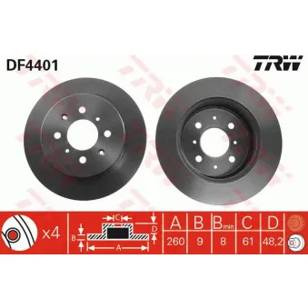 Jeu de 2 disques de frein arrière TRW DF4401