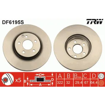 Jeu de 2 disques de frein avant TRW DF6195S