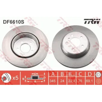Jeu de 2 disques de frein arrière TRW DF6610S
