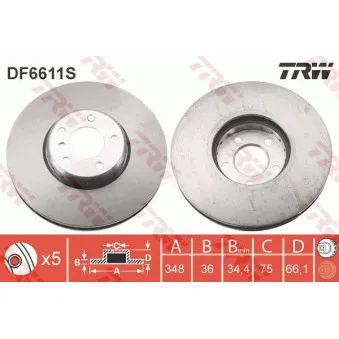 Disque de frein avant gauche TRW DF6611S