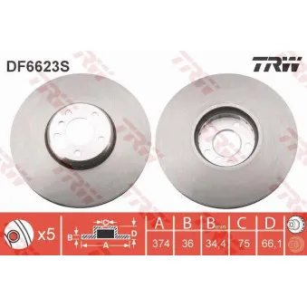 Disque de frein avant droit TRW DF6623S