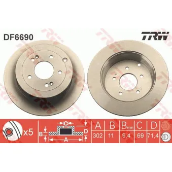 Jeu de 2 disques de frein arrière TRW DF6690