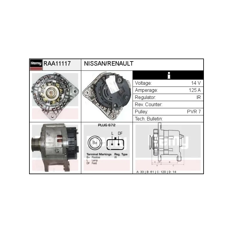 Alternateur REMY RAA11117