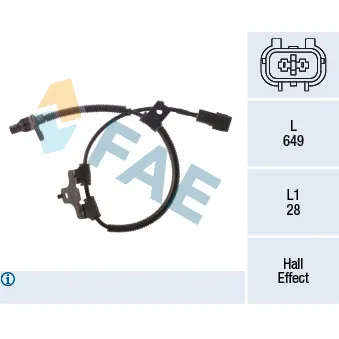 Capteur, vitesse de roue FAE 78496