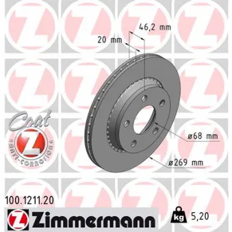 Jeu de 2 disques de frein arrière ZIMMERMANN 100.1211.20