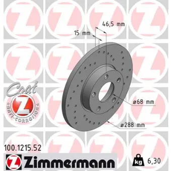 Jeu de 2 disques de frein avant ZIMMERMANN 100.1215.52
