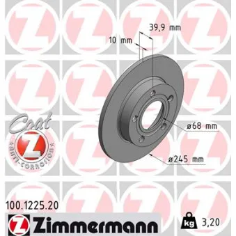 Jeu de 2 disques de frein arrière ZIMMERMANN 100.1225.20
