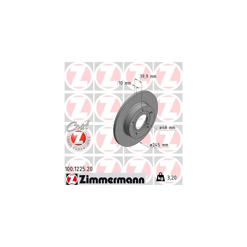 Jeu de 2 disques de frein arrière ZIMMERMANN 100.1225.20
