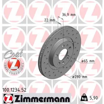 Jeu de 2 disques de frein avant ZIMMERMANN 100.1234.52