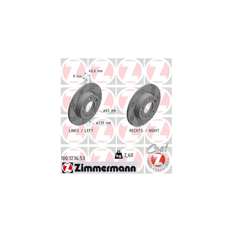 Jeu de 2 disques de frein arrière ZIMMERMANN 100.1236.53