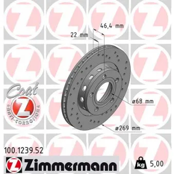 Jeu de 2 disques de frein arrière ZIMMERMANN 100.1239.52