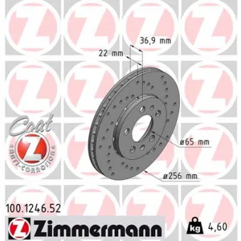 Jeu de 2 disques de frein avant ZIMMERMANN 100.1246.52