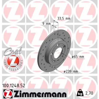Jeu de 2 disques de frein arrière ZIMMERMANN 100.1248.52