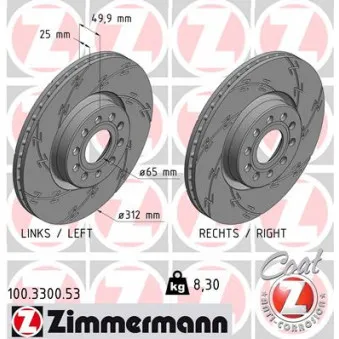 Jeu de 2 disques de frein avant ZIMMERMANN 100.3300.53
