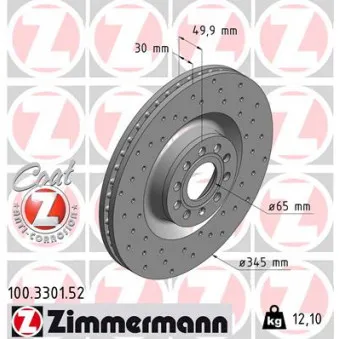 Jeu de 2 disques de frein avant ZIMMERMANN 100.3301.52