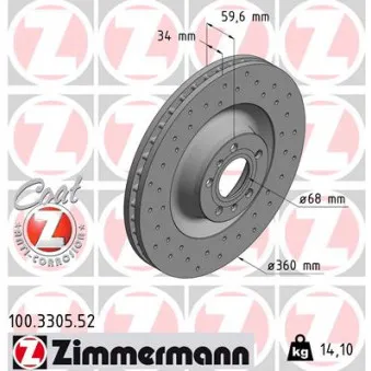 Jeu de 2 disques de frein avant ZIMMERMANN 100.3305.52